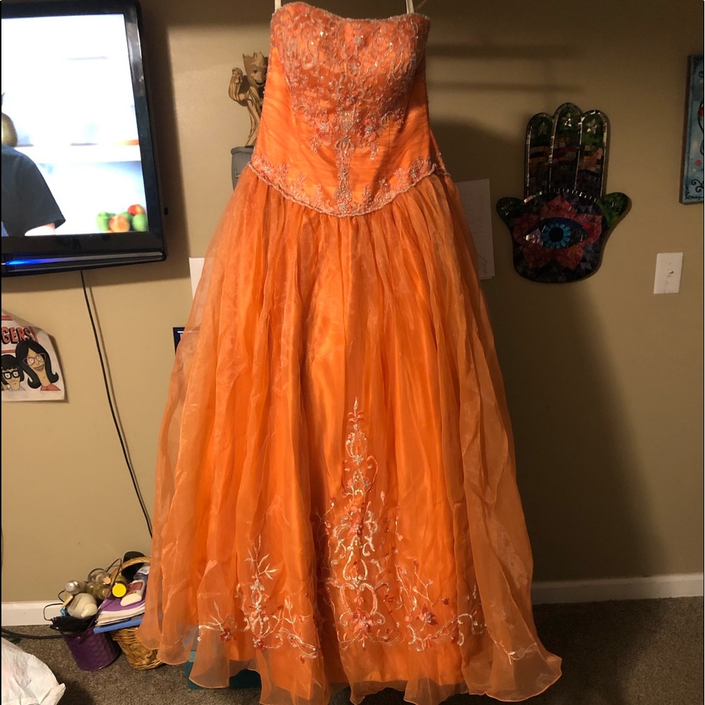 Ball gown, burnt orange/ silver.